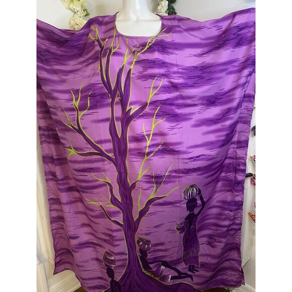 Vtg Metropolitan Purple African OS House Dress Kaftan V Neck Mrs. Roper Muumuu - Picture 6 of 16